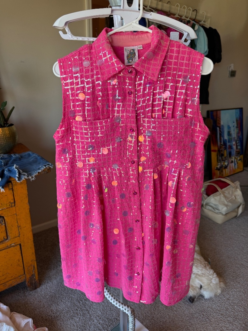 Queen of Sparkles Hot Pink Sequin Button-Down Top 💕✨